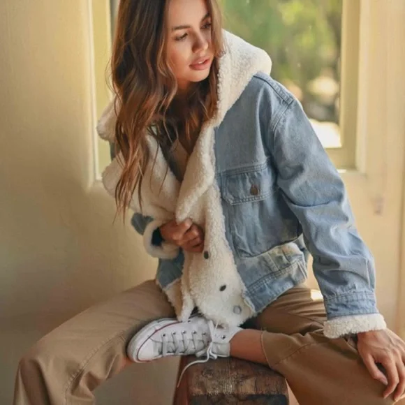 Miou Muse | Jackets & Coats | Nwt Denim Unlined Jacket With Sherpa
